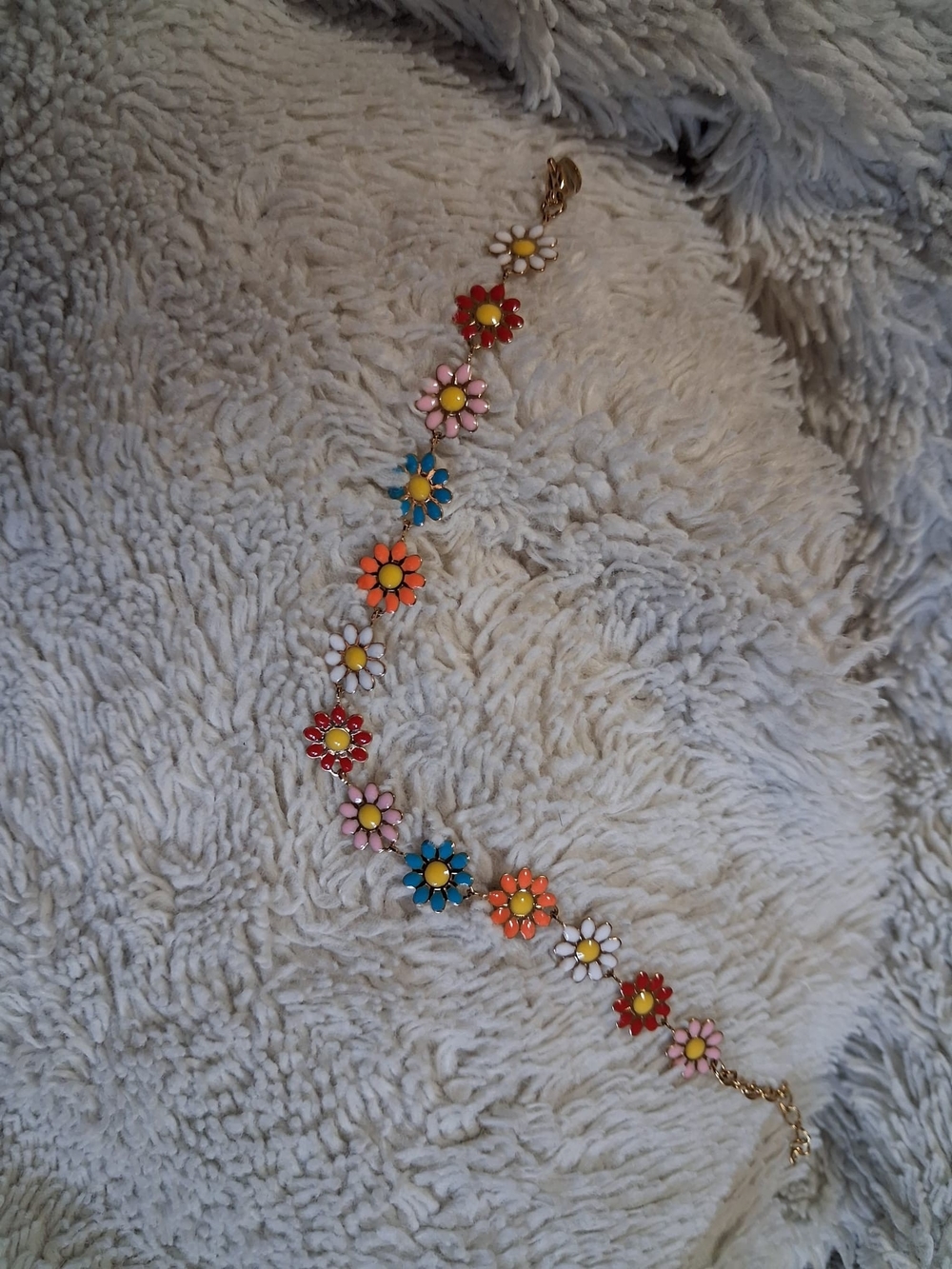 Colorful Enamel Daisy Link Bracelet - Multicolor Adjustable Chain